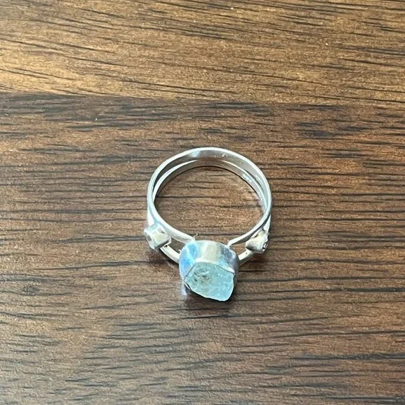 925 Silver Aquamarine Ring Sz 7.5 - Picture 3 of 5